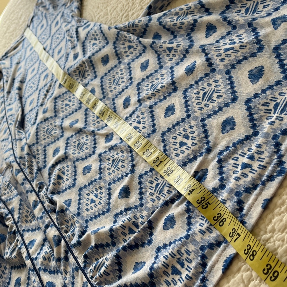 Muk Luks Robe Wrap Belted Swim Cover Women's XL Blue White Geometric Print Soft - Picture 14 of 15